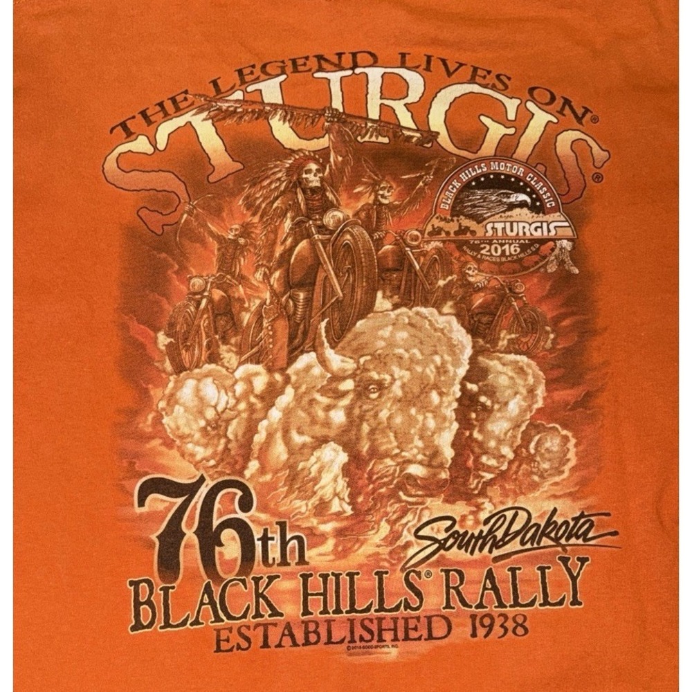 Harley Davidson Sturgis T-Shirt Men's Sz XL 76th Black Hills Rally Orange 2016